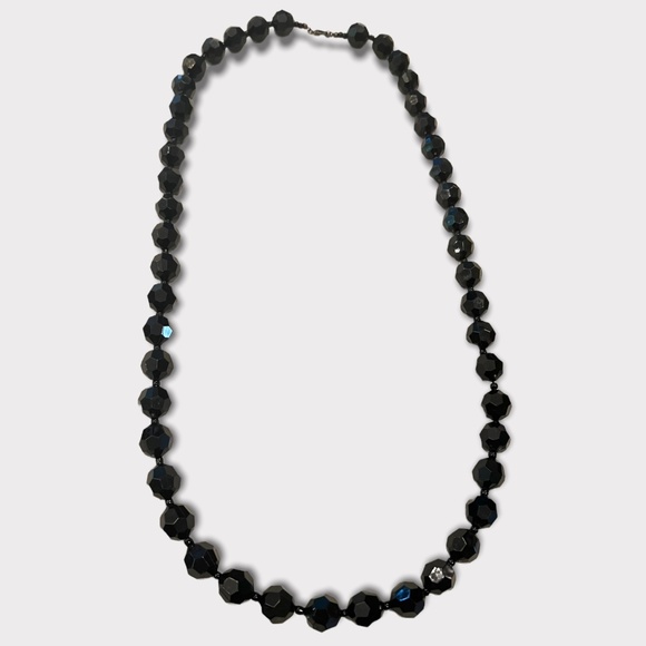 Vintage Black Faceted Bead Long Necklace - Picture 1 of 3